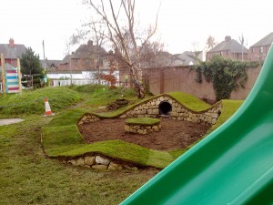 Dry stone and turf feature