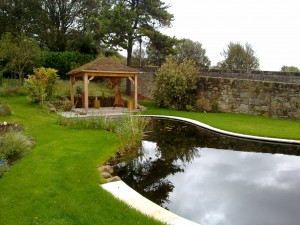 Dry stone walling in garden landscaping job