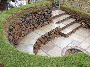 Dry stone seating area and fire pit