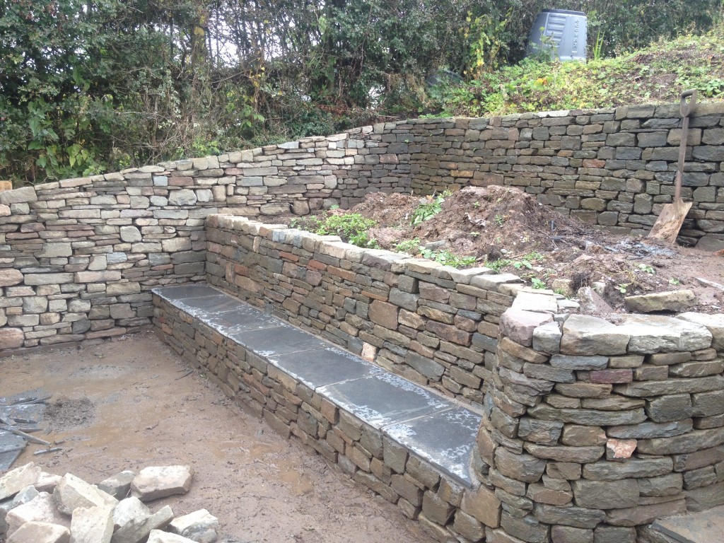 Larkhall - dry stone bench and wall. - Stone Inspired