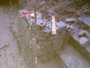 Dry stone retaining wall and steps