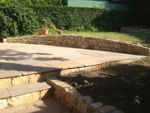 Dry stone wall and paving