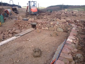 Dry stone retaining walls