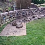 Dry stone retaining wall and lights