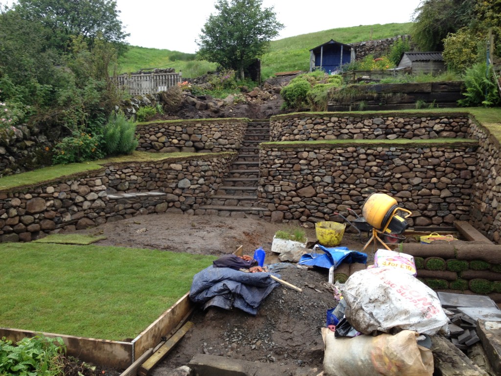 Carlops dry stone retaining wall finished