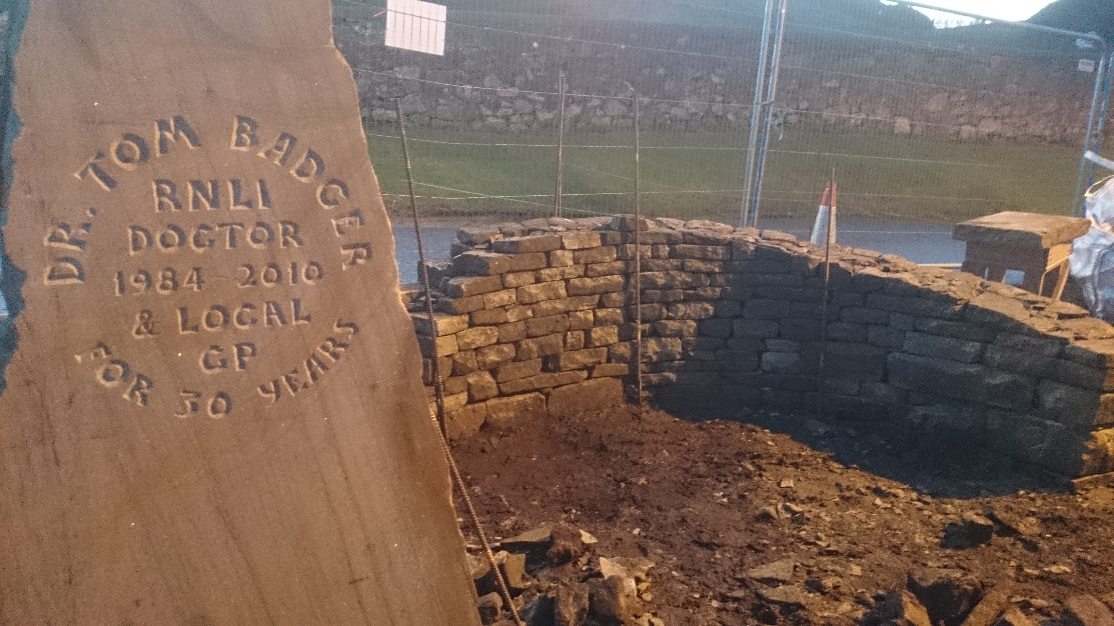 Dry stone bench and paving