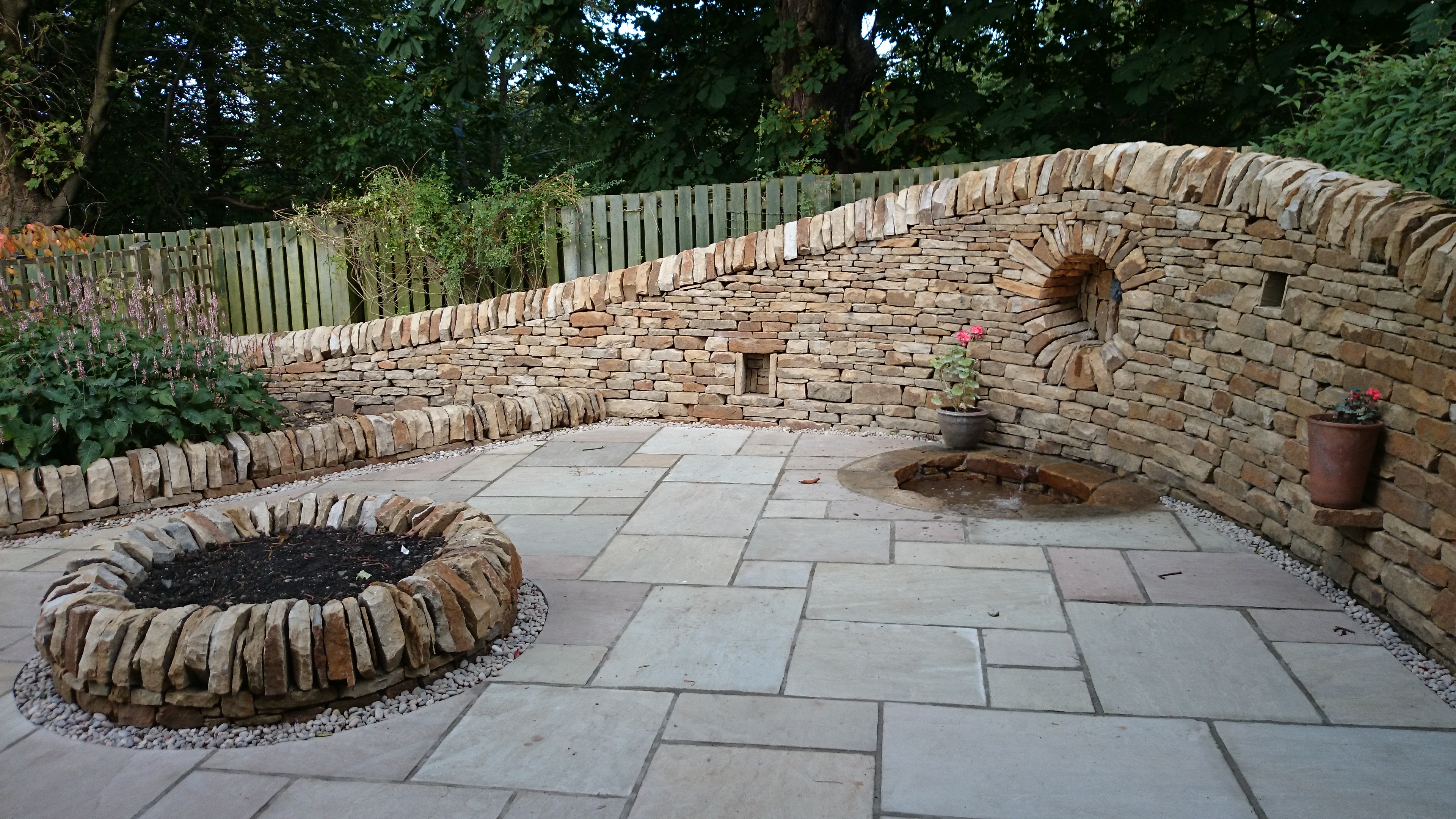 Dry stone wall and garden