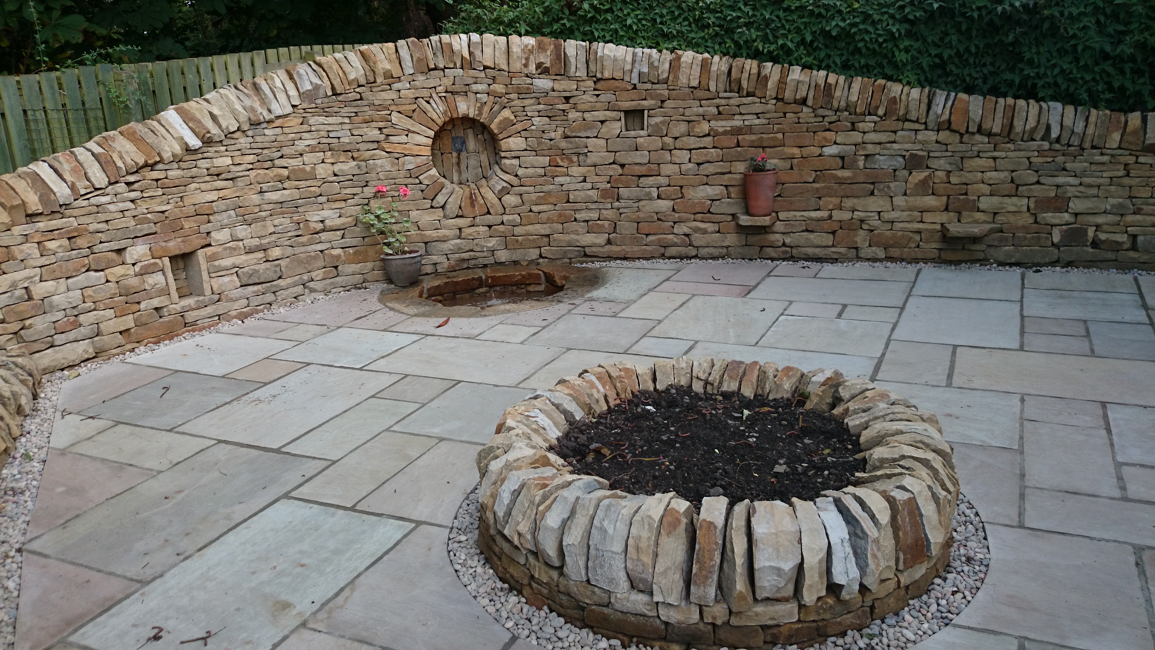 Dry stone wall and garden