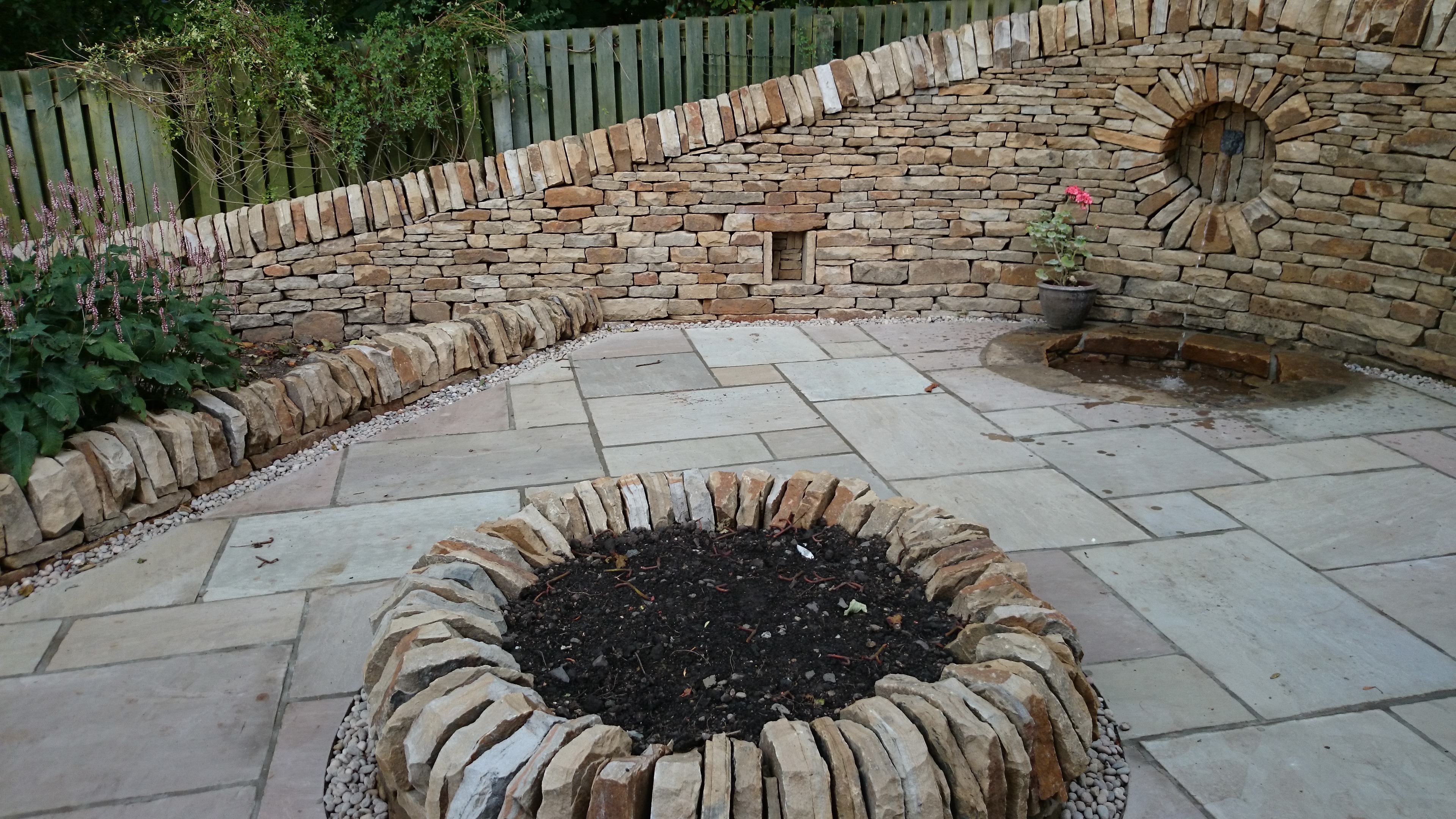 Dry stone wall and garden