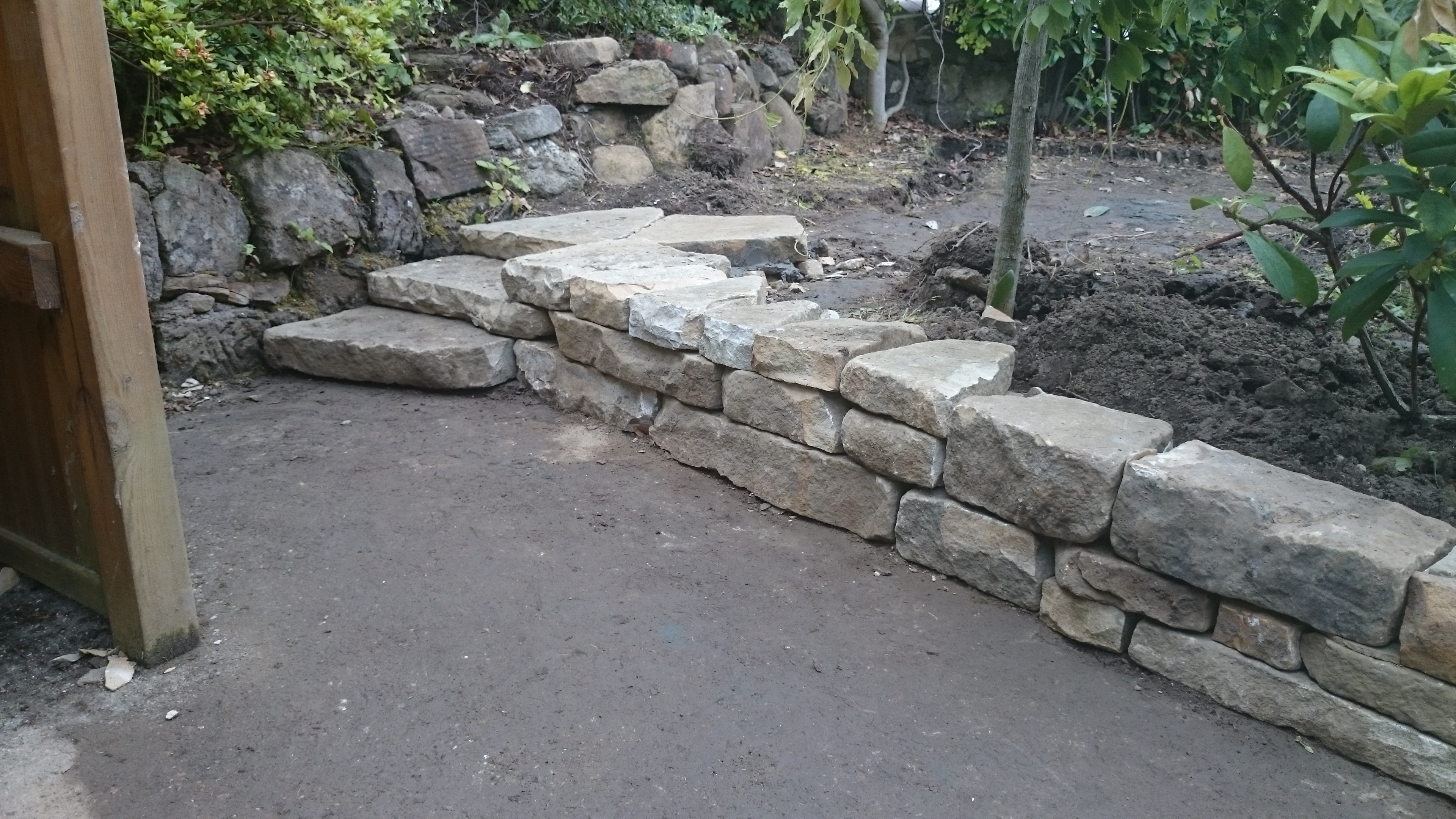 Small dry stone steps in a Glasgow garden