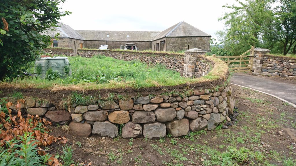 Dry stone and turf topped wall