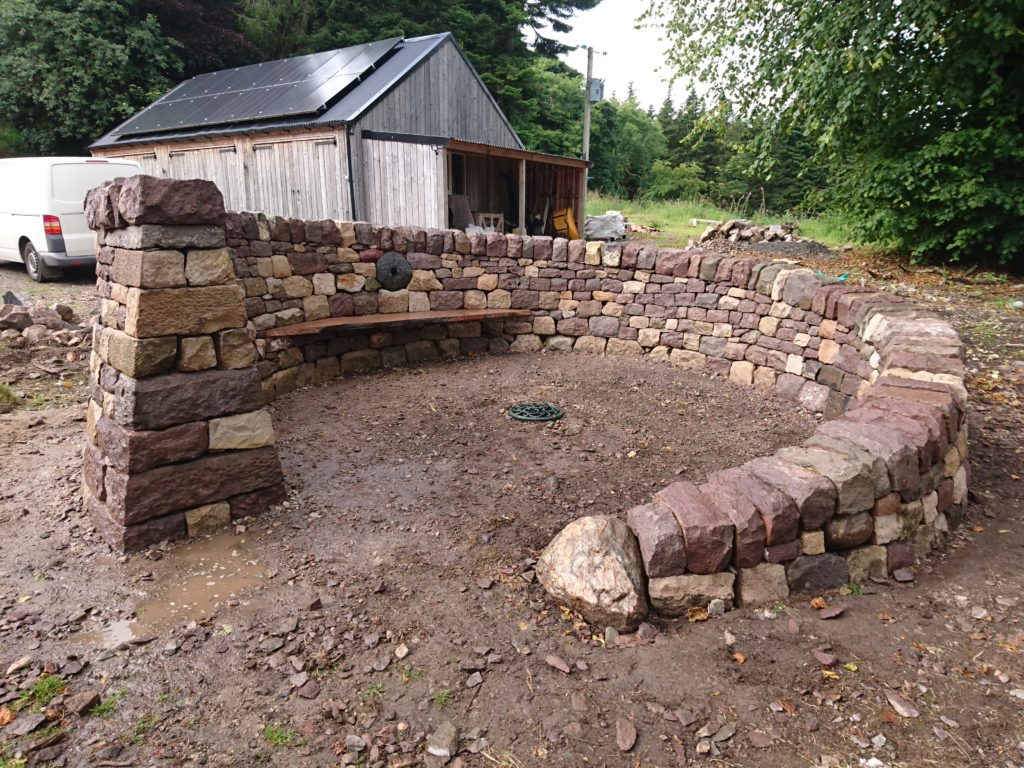 Dry stone and wood bench