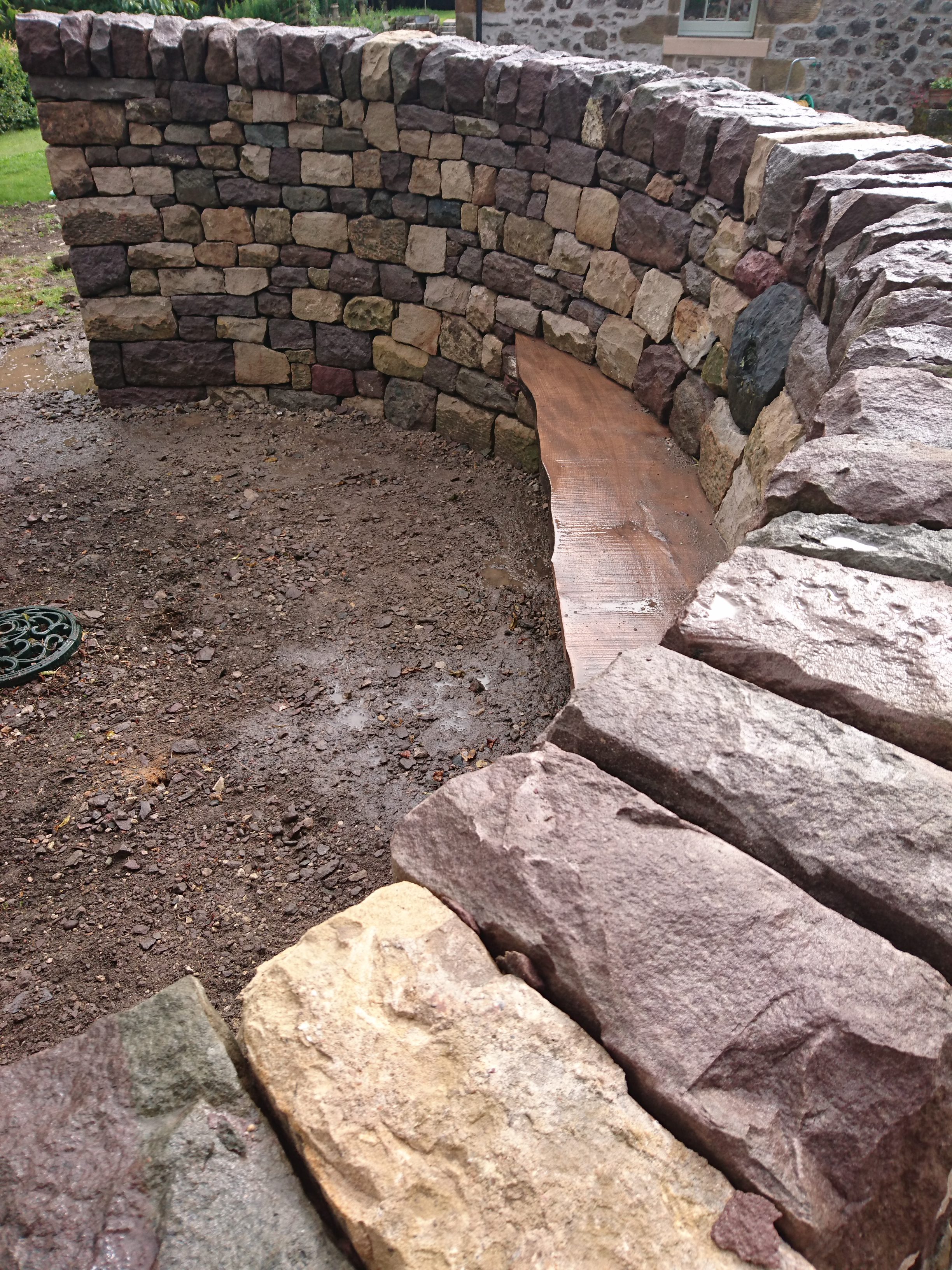 Dry stone and wood bench