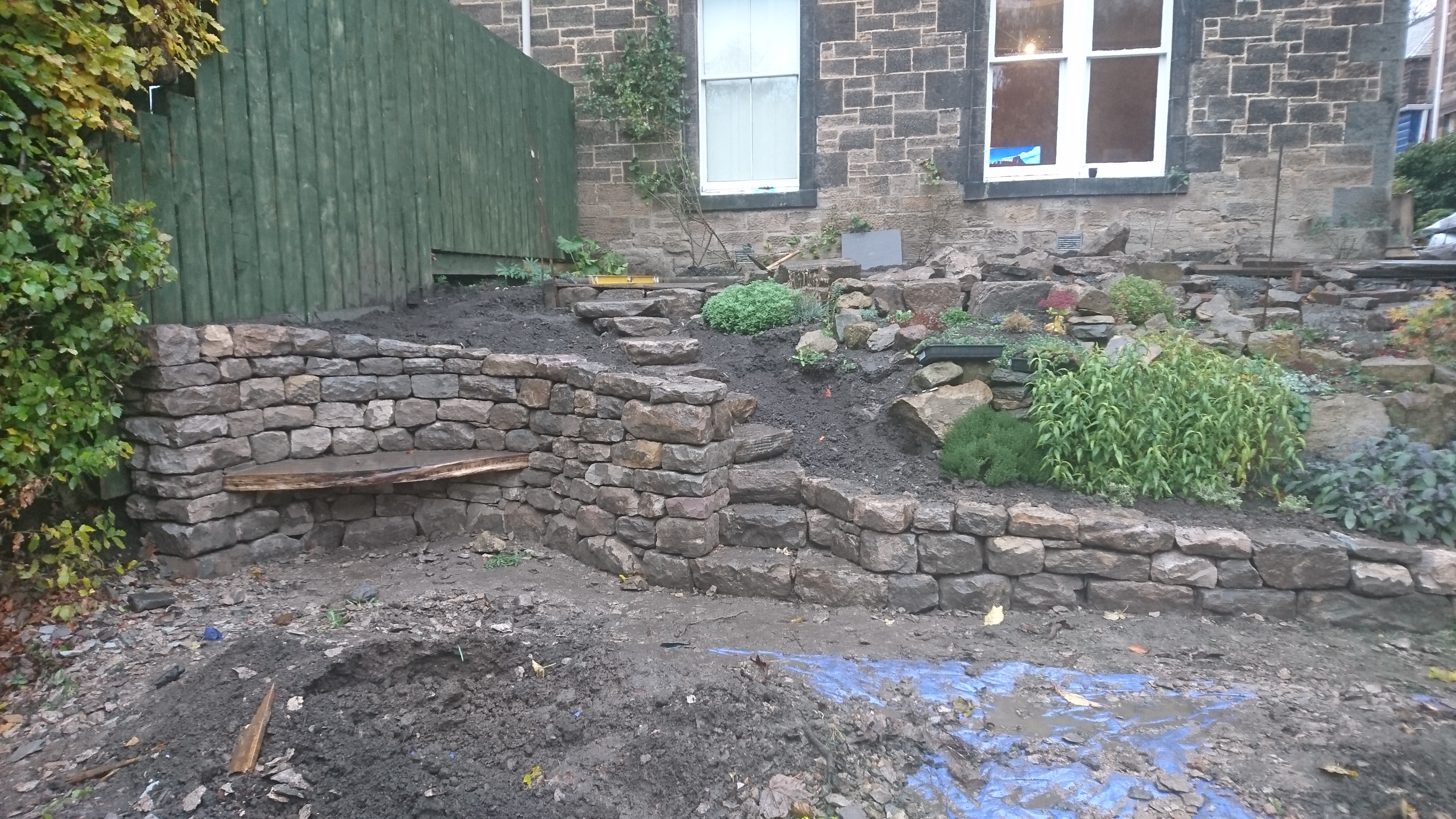 Dry stone bench and steps