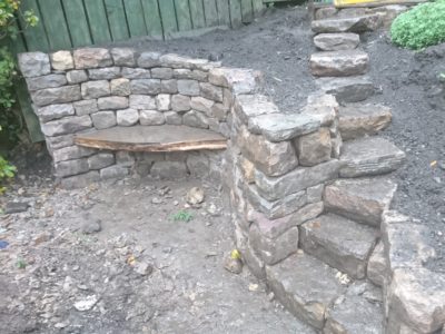 Dry stone bench and steps
