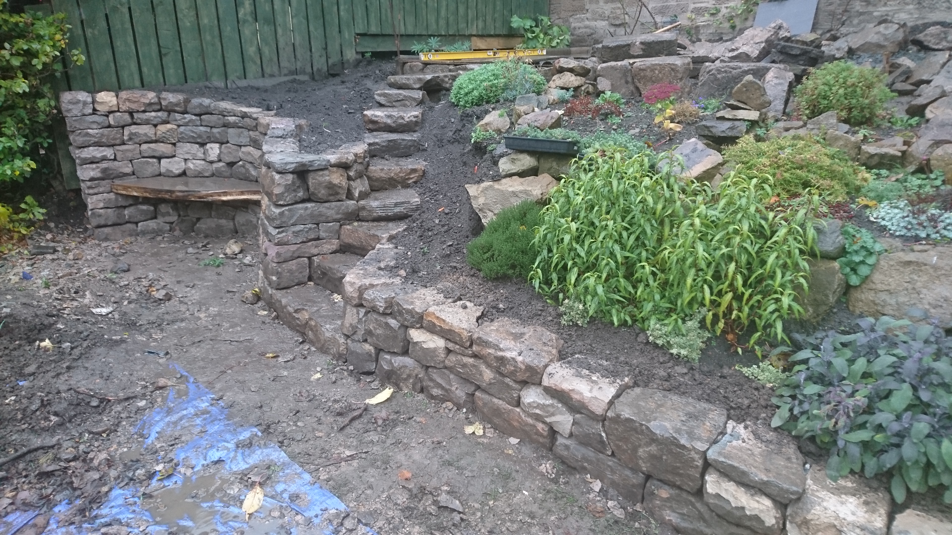 Dry stone bench and steps