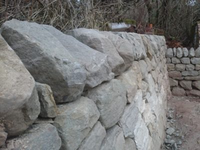 Dry stone retaining walls