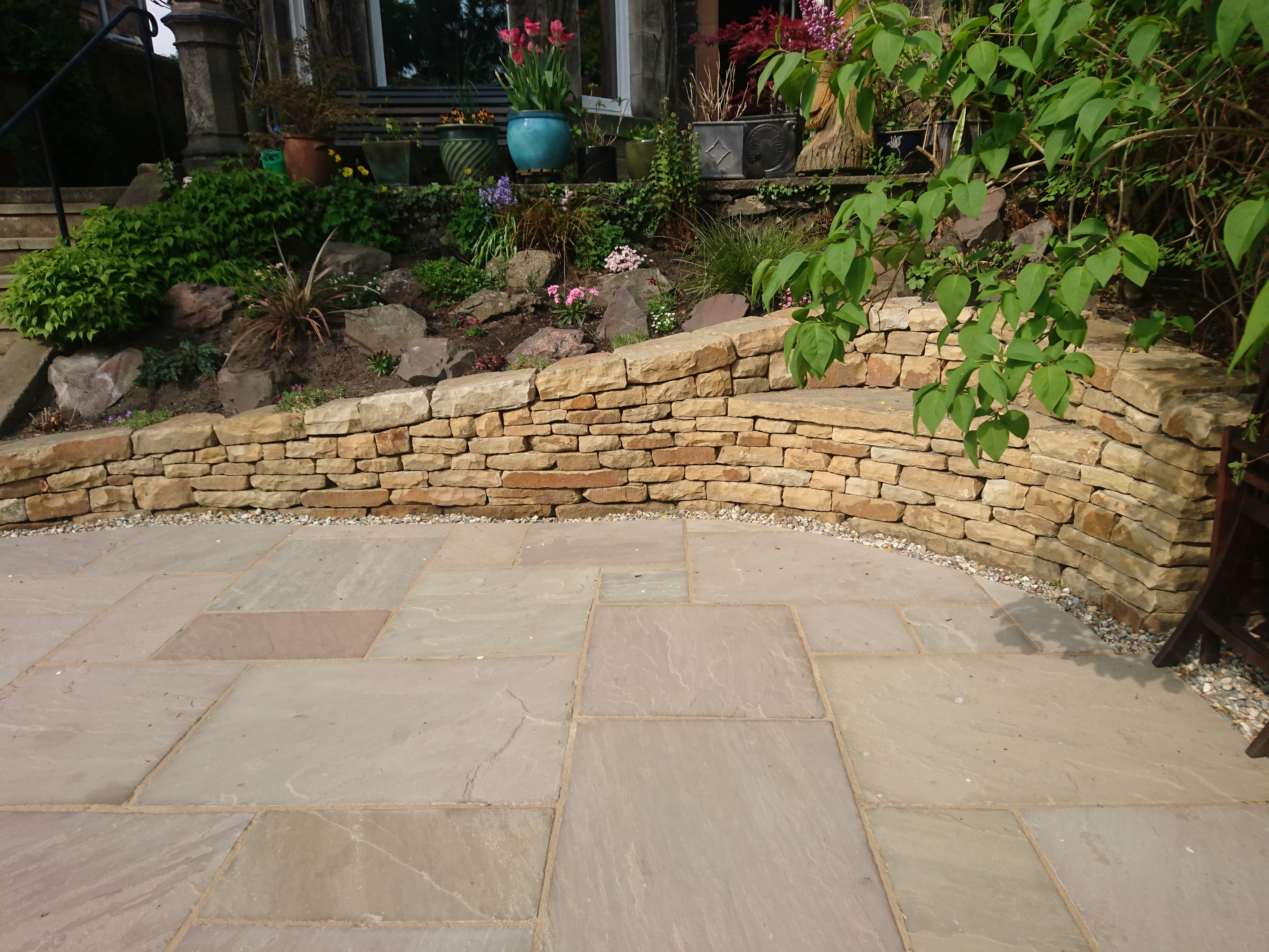 Dry stone bench and terraces