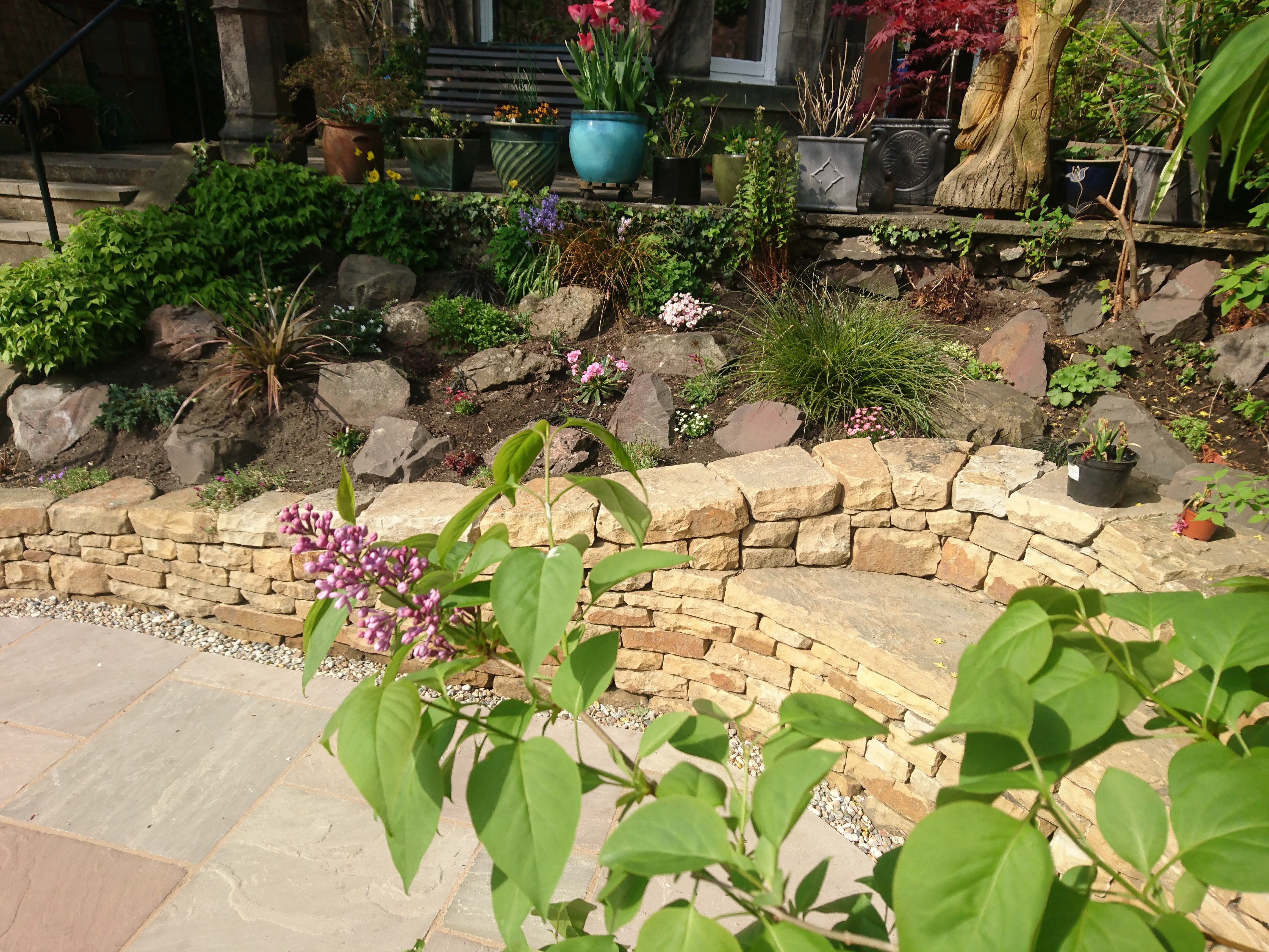 Dry stone bench and terraces