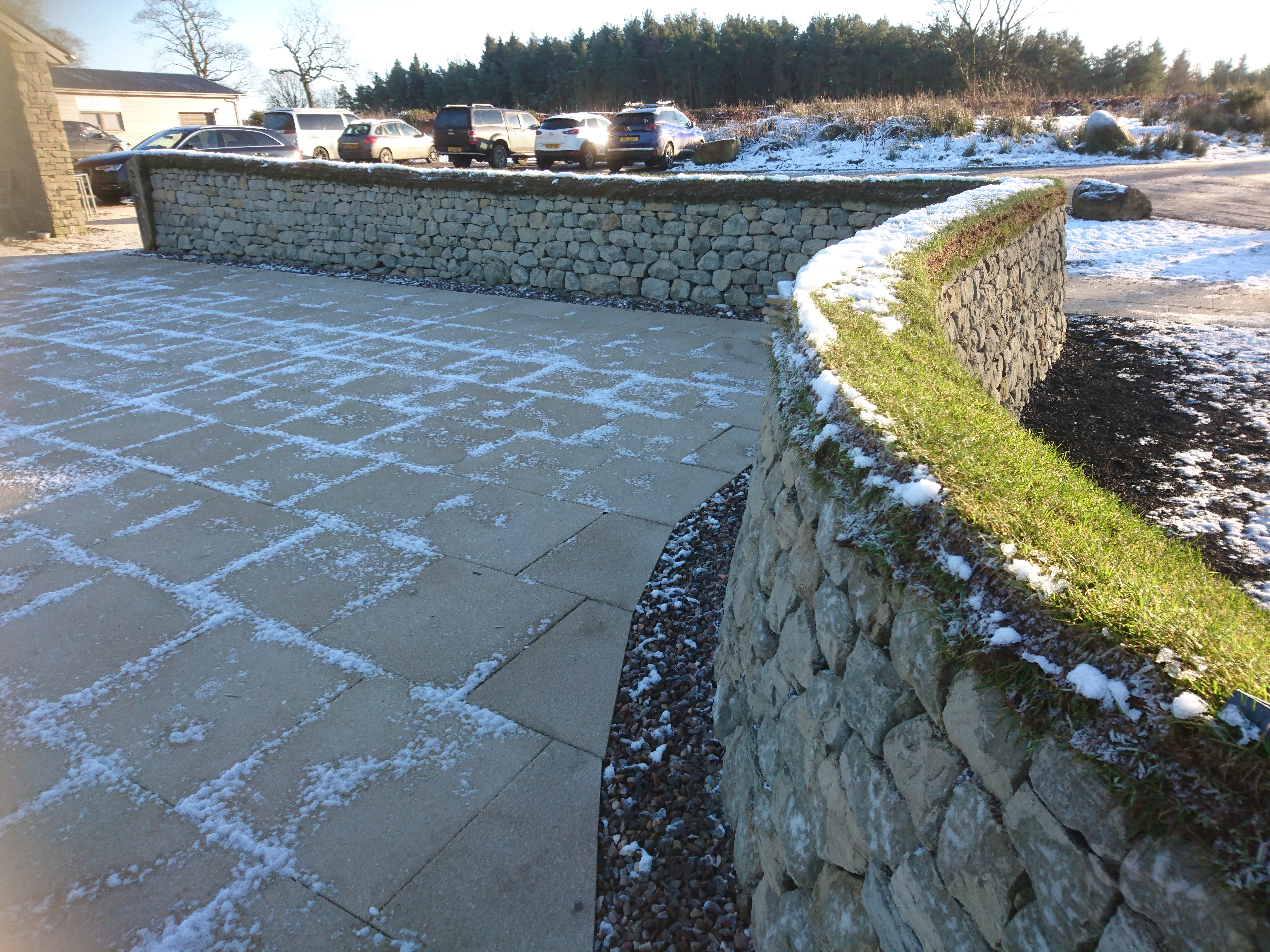 Dry stone wall and paving