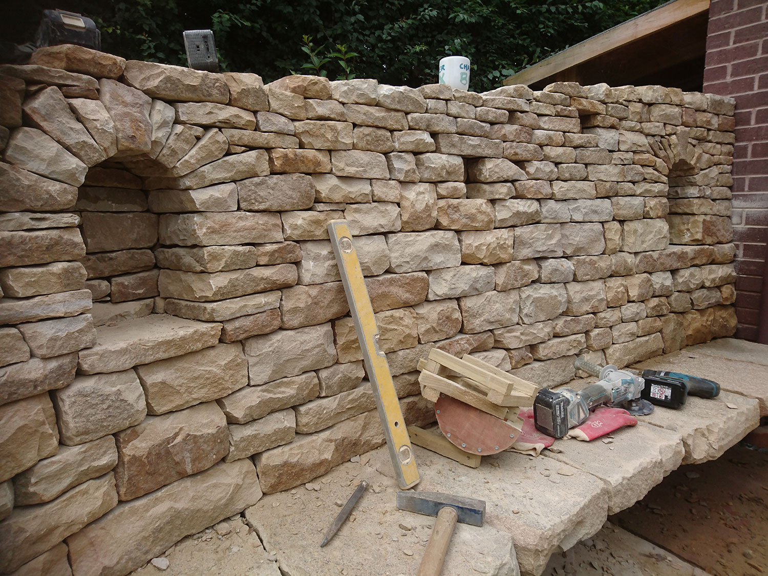 Dry stone walls under construction