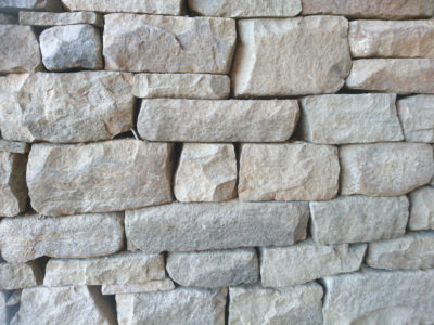 Close-up detail of a dry stone wall, Fife, Scotland