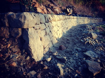 Dry stone retaining wall in Perth, Scotland