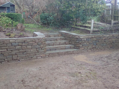 Stone steps and retaining wall