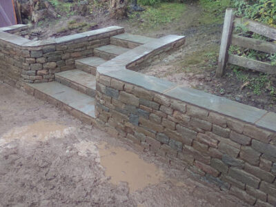 Stone steps and retaining wall