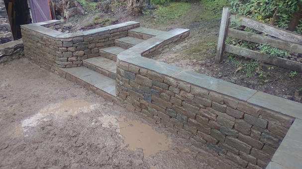 Stone steps and retaining wall