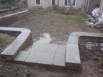 Stone steps and retaining wall