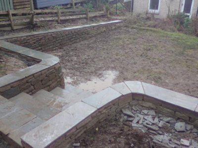 Stone steps and retaining wall