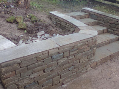 Dry stone steps and retaining wall