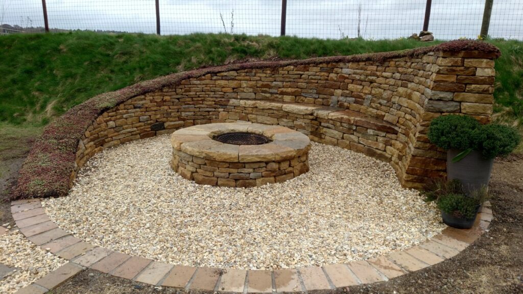 Perthshire dry stone bench and fire pit
