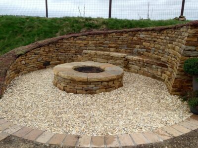 Perthshire dry stone bench and fire pit