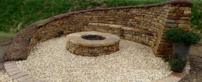 Perthshire dry stone bench and fire pit