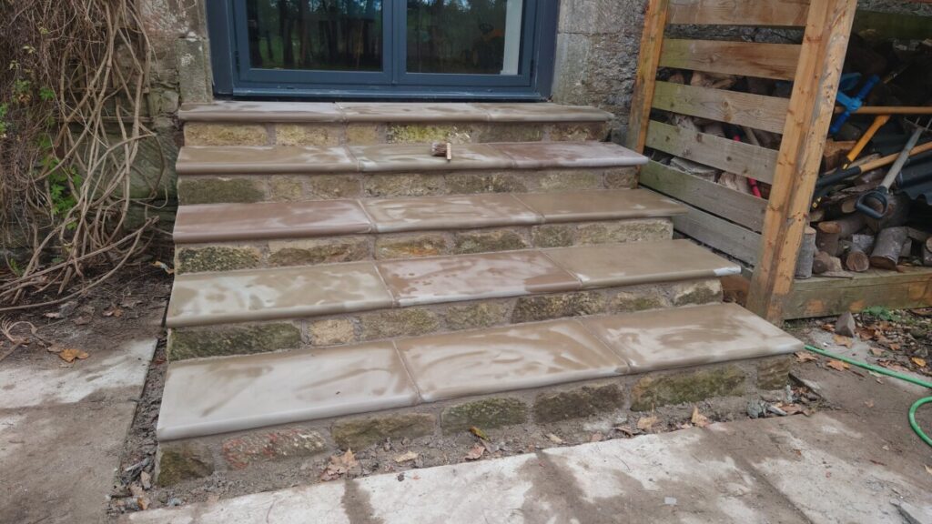Stone steps with lime mortered pointing