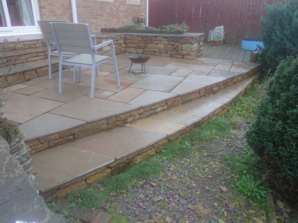 Livingston, West Lothian patio, steps and planter
