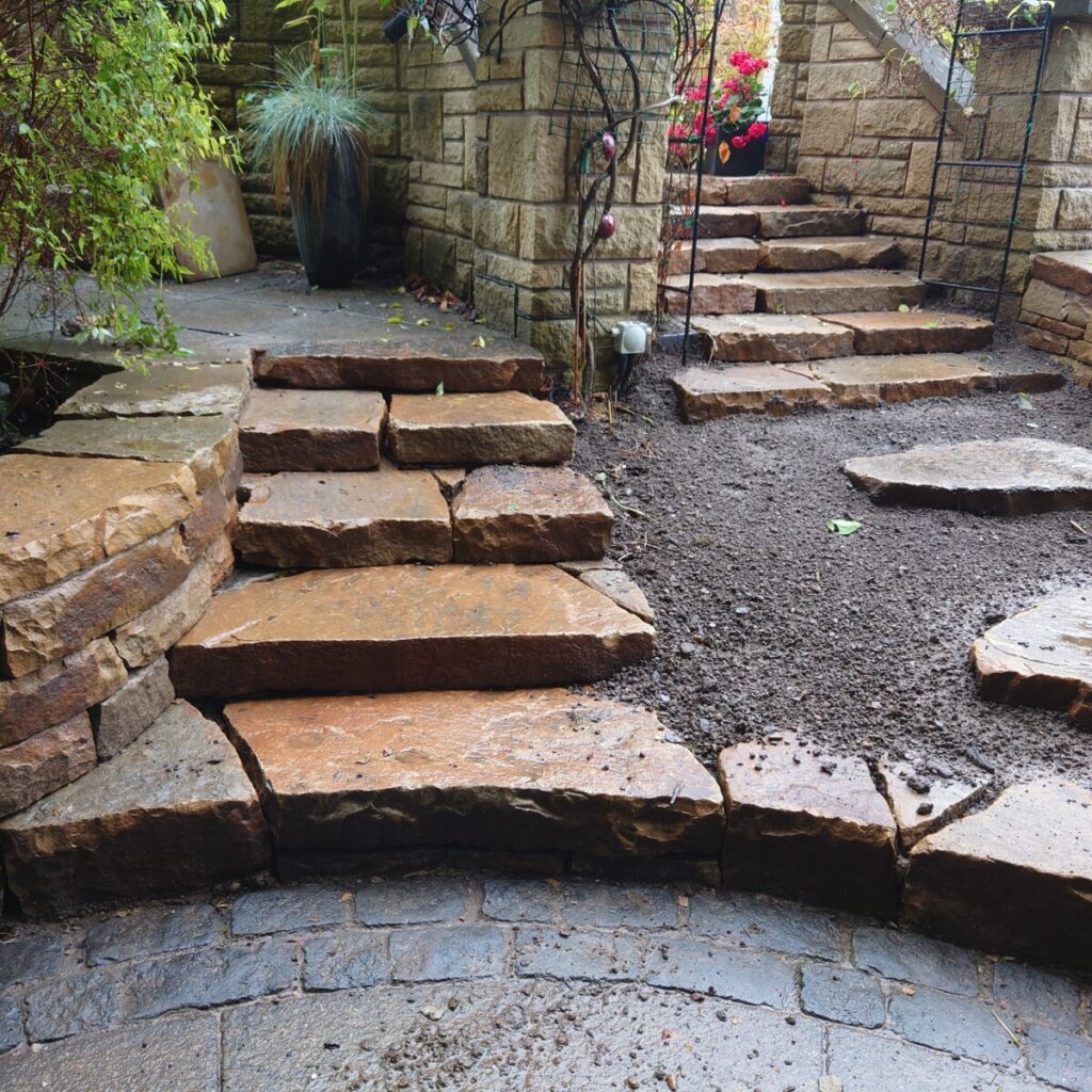 Edinburgh back garden steps and drystone planters